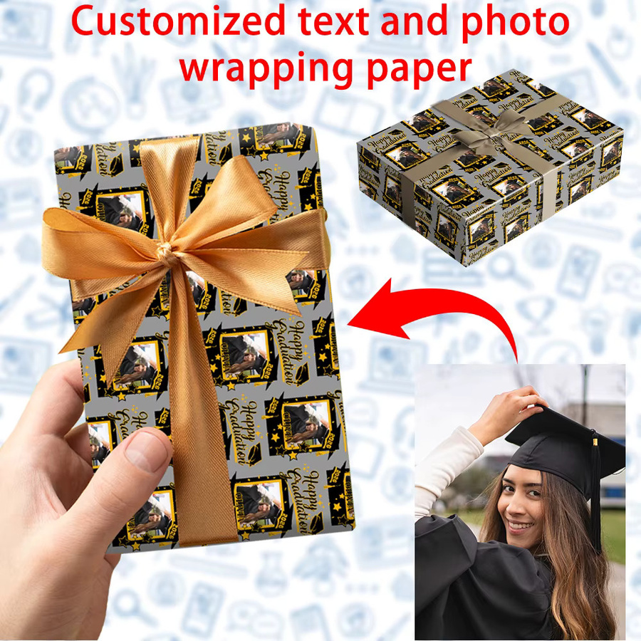 3 Stück Personalisiertes Abschluss-Geschenkpapier mit Gesichtsfoto und Namen für die Jahrgangsklasse 2026, Mehrfarbig - Bild 2