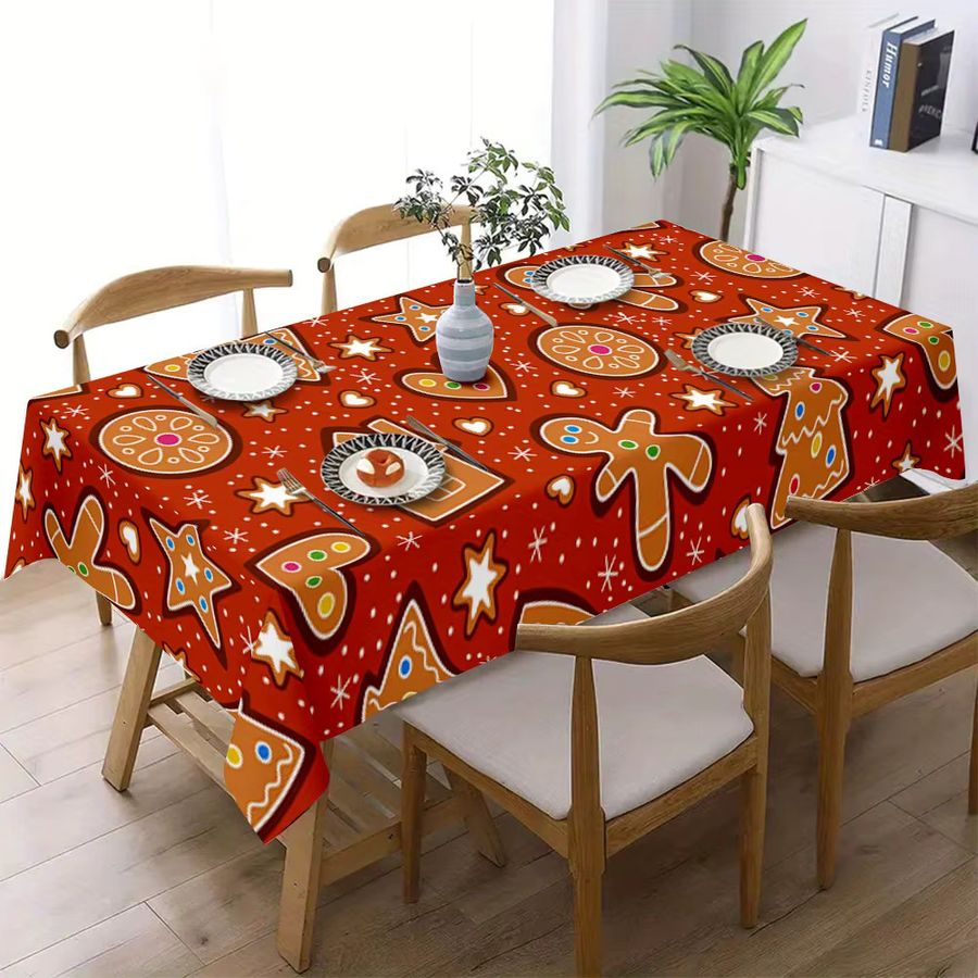 VIKAMA Tischdecke mit Lebkuchenmann-Weihnachtsmotiv im Vintage-Stil für deine Partydekoration - Bild 3