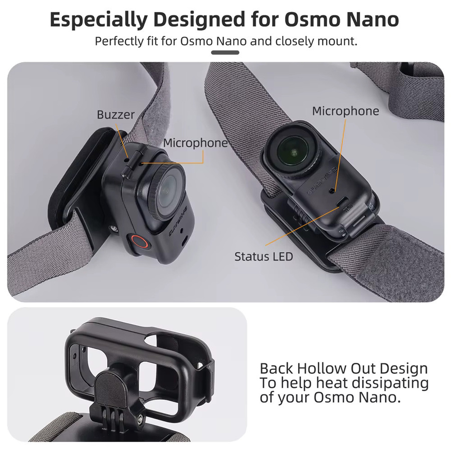 Sunnylife Kopfbandhalterung für DJI Osmo Nano Kamera in Schwarz mit verstellbarem Gürtel für vertikale und horizontale Aufnahmen - Bild 3