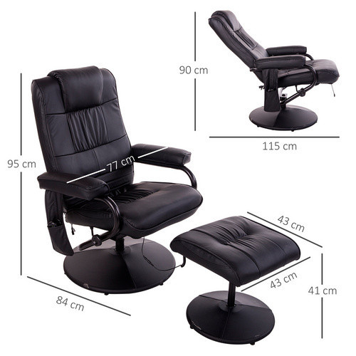 HOMCOM Massagesessel mit Hocker in Schwarz und Grün, elektrisch mit Liegefunktion und Samtbezug, B/T/H: 77 x 84 x 95 cm - Bild 3