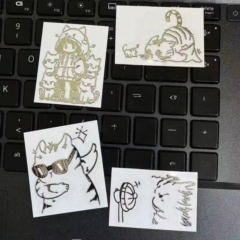 4 Stück 3D Katzenmädchen Metallaufkleber mit Brillen Design als kreative wasserfeste Dekoration für Handy und Computer - Bild 4