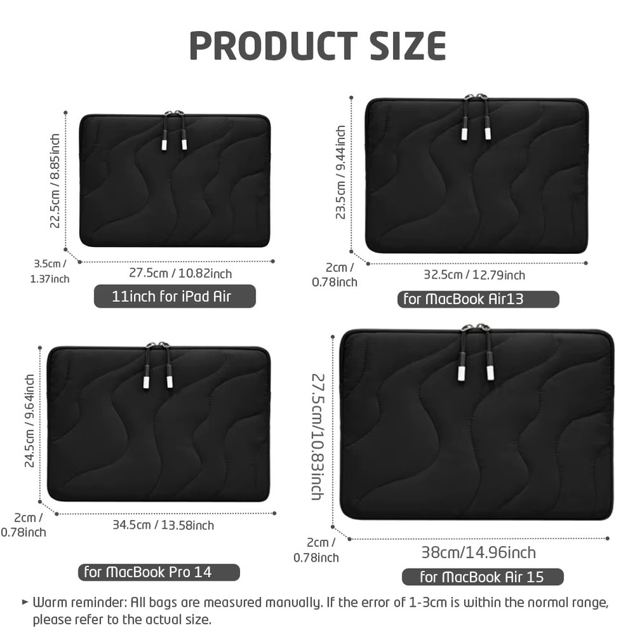 BOKEN Laptop-Schutzhülle für MacBook Air Pro, Dell, HP, Lenovo und andere Notebooks sowie Tablet-Tasche für iPad und Xiaomi, Farbe: Schwarz - Bild 2