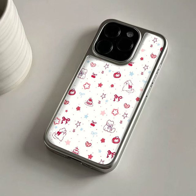 Cat&its Stoßfeste Handyhülle mit Erdbeerkuchen-Design und Hydrogel-Rückplatte für iPhone 17 16 15 14 Pro Max in Silber und Multicolour - Bild 1