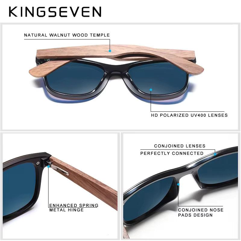 KINGSEVEN Sonnenbrille, Holz, braun, Vollrand, Herren, polarisiert - Bild 3