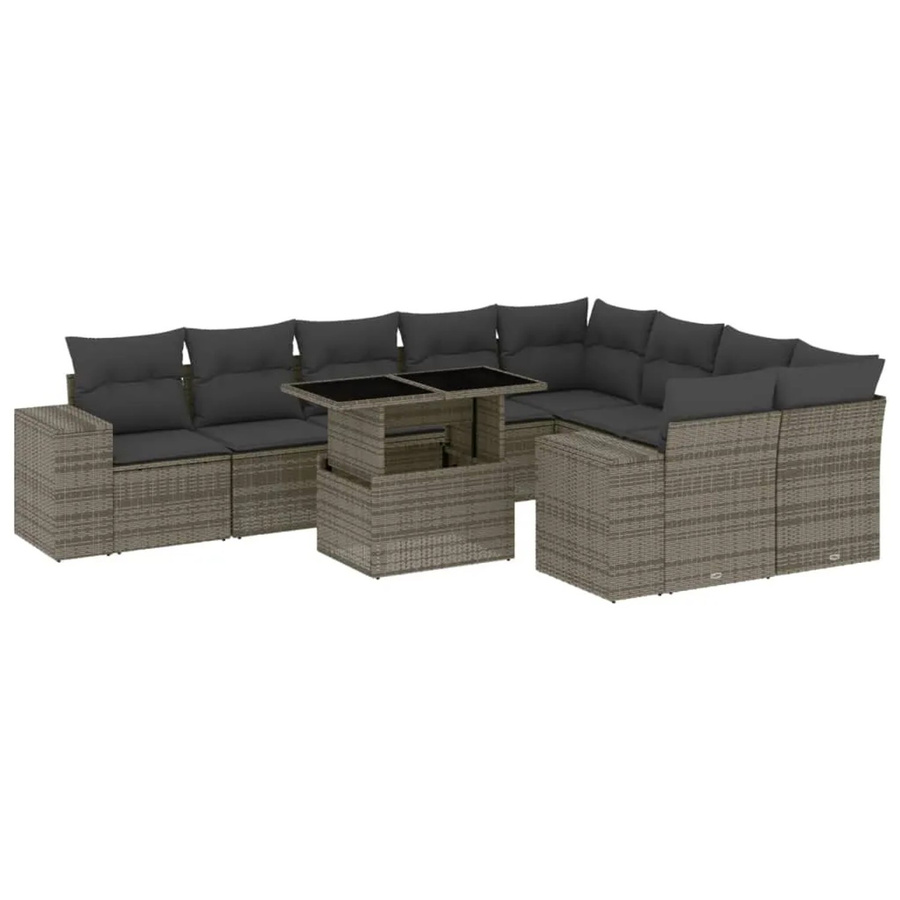 vidaXL 10-tlg. Garten-Sofagarnitur aus grauem Poly-Rattan mit Kissen und pulverbeschichtetem Stahlgestell - Bild 2