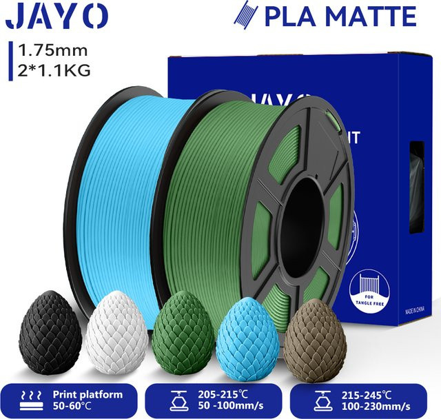 JAYO 3D-Drucker-Filament PLA Matt, 2 Rollen, 1,75 mm, Multicolour, für FDM-3D-Drucker - Bild 1