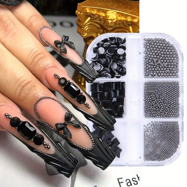 SWEET TREND Nail Art Charms, schwarzes Band, Schleife, Strass, glänzend - Bild 1