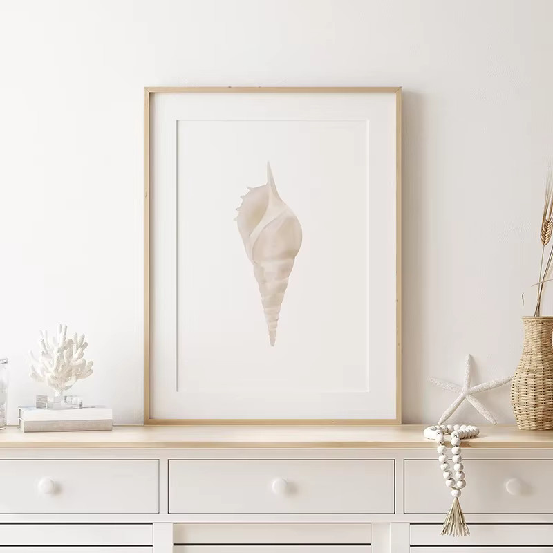 Moderner Leinwanddruck von Potdemiel mit Muschel und Seestern im Aquarell-Stil als Wandkunst für dein Wohnzimmer oder Kinderzimmer - Bild 1