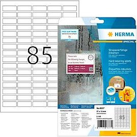 HERMA Folienetiketten Special 8337, weiß, wetterfest und selbstklebend, B: 37 mm, H: 13 mm, 2125 Stück (25 Blatt) - Bild 1