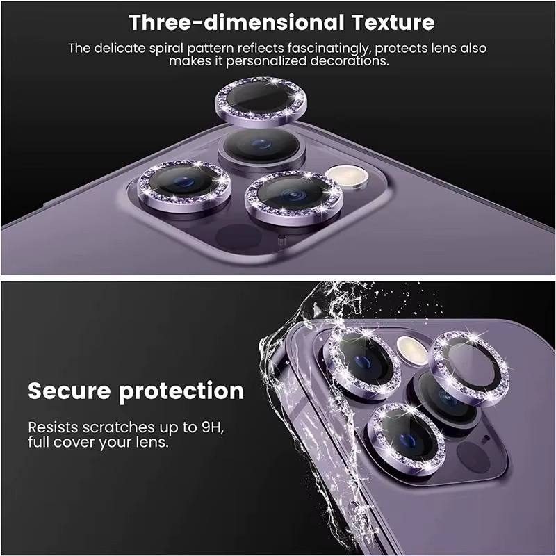 Glitzernder Kamera-Objektivschutz aus Metall und Glas für iPhone 15 14 13 12 11 Pro Max Plus in Silber und Multicolour - Bild 3