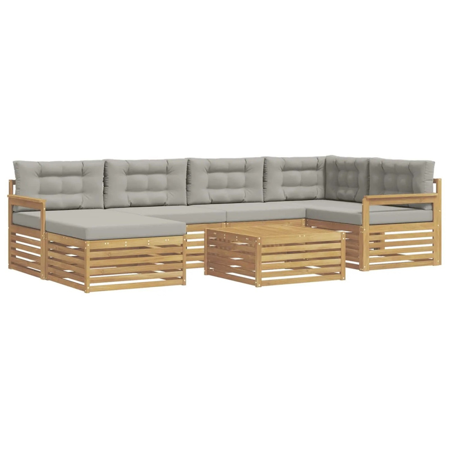 vidaXL Outdoor-Sofagarnitur L-Form aus Akazienholz mit 7 Kissen in Weiß und Hellgrau - Bild 2