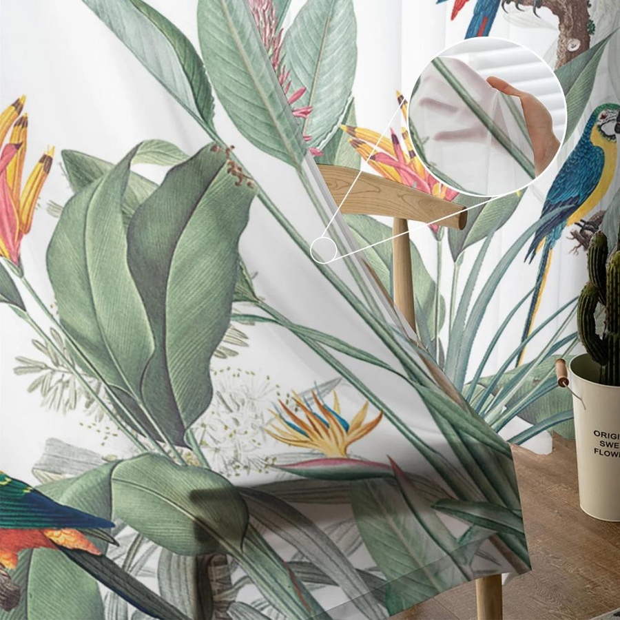 Yiran Furniture Transparente Gardine Tropische Pflanzen und Papagei aus Tüll und Organza, Multicolor, Breite: 135 cm, Höhe: 115 cm - Bild 3