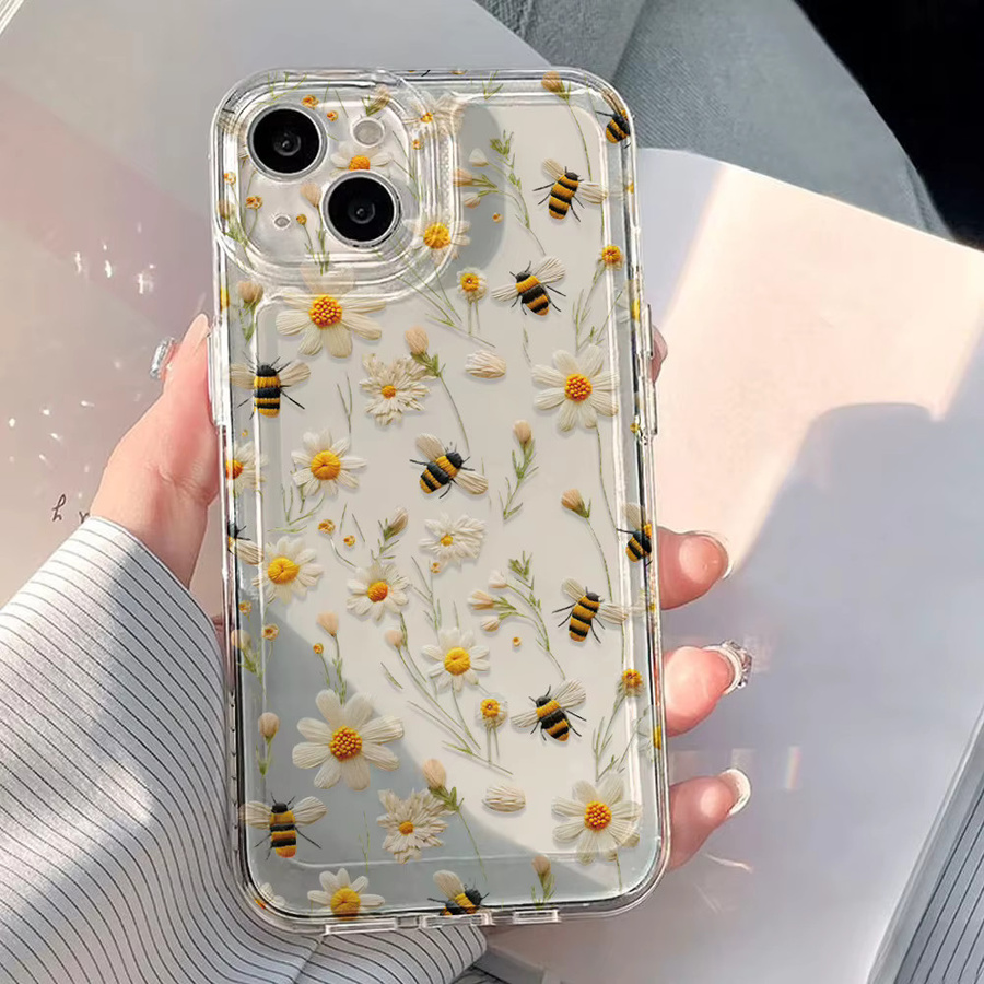 Transparente Biene Blumen Handyhülle für Apple iPhone 11 12 13 14 15 16 17 Pro Max Air Soft Case - Bild 2