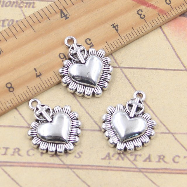 YOUNGISMONEY Charms Kreuz Blume Herz, Silber Farbe, Unisex, 22x18mm - Bild 1