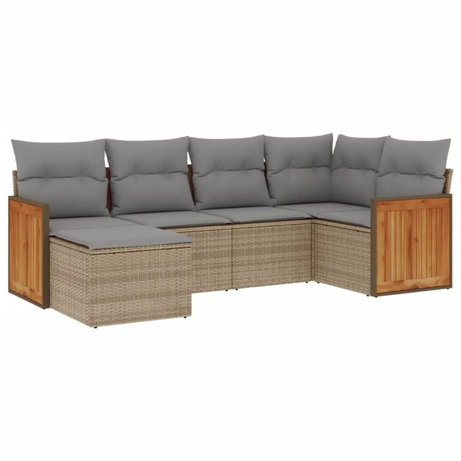 vidaXL 6-teilige Garten-Sofagarnitur aus Poly-Rattan und Akazienholz mit Kissen in Beige-Grau - Bild 2
