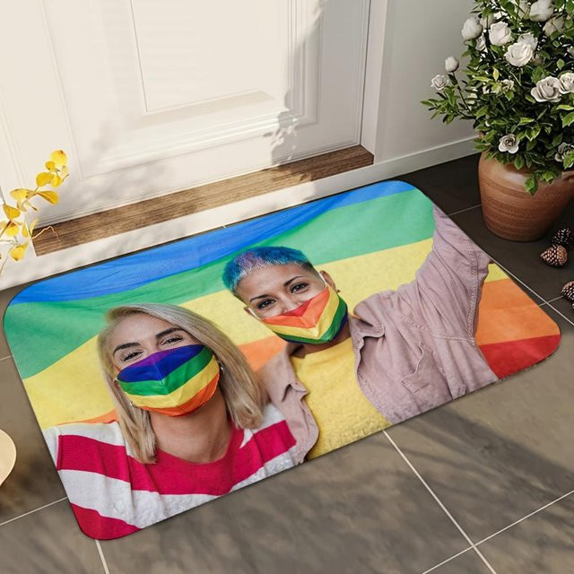 Miniso Regenbogen LGBT Badezimmer Matte, Anti-Rutsch und Saugfähig, B/T: 60 x 40 cm, Mehrfarbig - Bild 1