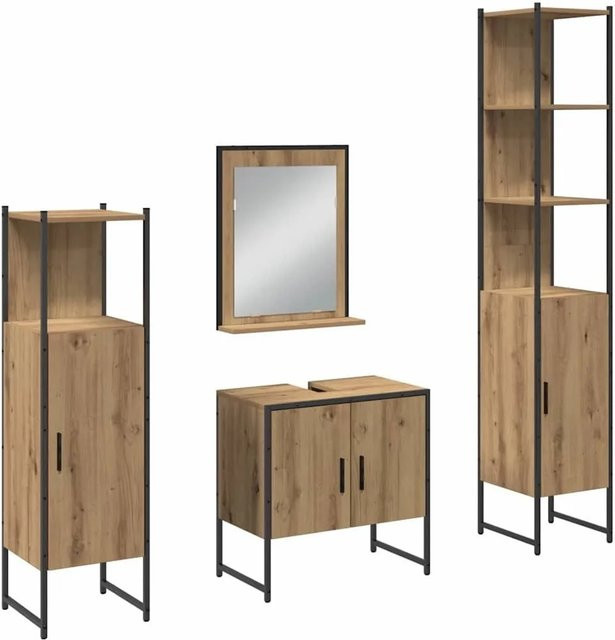 vidaXL Badezimmermöbel Set 4-teilig in Braun, bestehend aus Hochschrank, Waschtischschrank, Badezimmerschrank und Spiegel, B/T/H: 33 x 33 x 185,5 cm - Bild 1