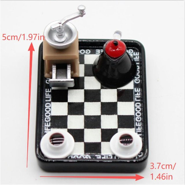 Yiran toy 1 Mini-Kaffeemaschine mit Mahlwerk und kariertem Teller-Set Puppenhaus Küchenzubehör ab 3-6 Jahre - Bild 1
