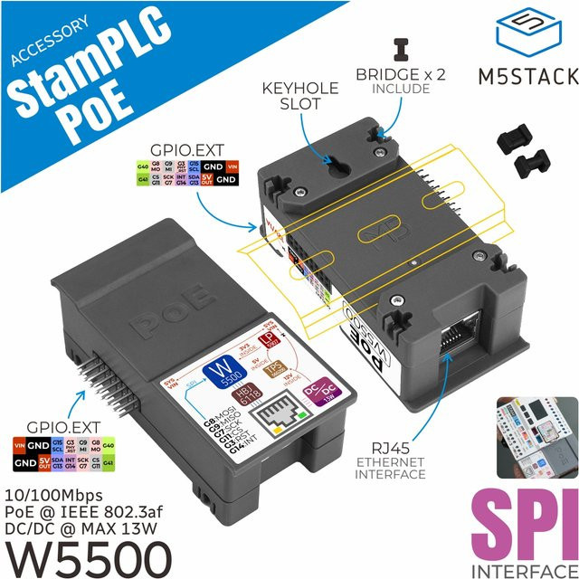 M5Stack PoE-Modul für StamPLC mit W5500 Ethernet/LAN in Schwarz - Bild 1