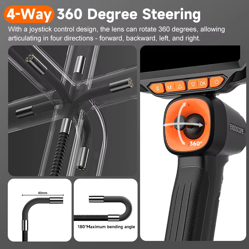 ENWOR 4-Wege-Gelenkendoskop mit 5-Zoll-Bildschirm, 360 Grad rotierender Lenkkamera mit All-Direction-Joystick und wasserdichten LEDs in Schwarz - Bild 2