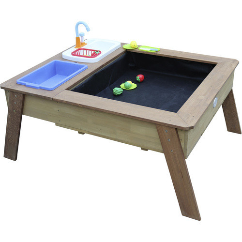 AXI Sand- und Wassertisch Linda in Braun mit blau-weißem Sonnenschirm und Spielküche, B/H/L: 94 x 125 x 50 cm - Bild 2