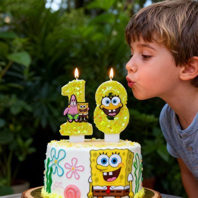 Potdemiel Spongebob Zahlenkerzen 0-9 für Geburtstagsparty und Babyparty als Kuchendekoration für Kinder - Bild 1