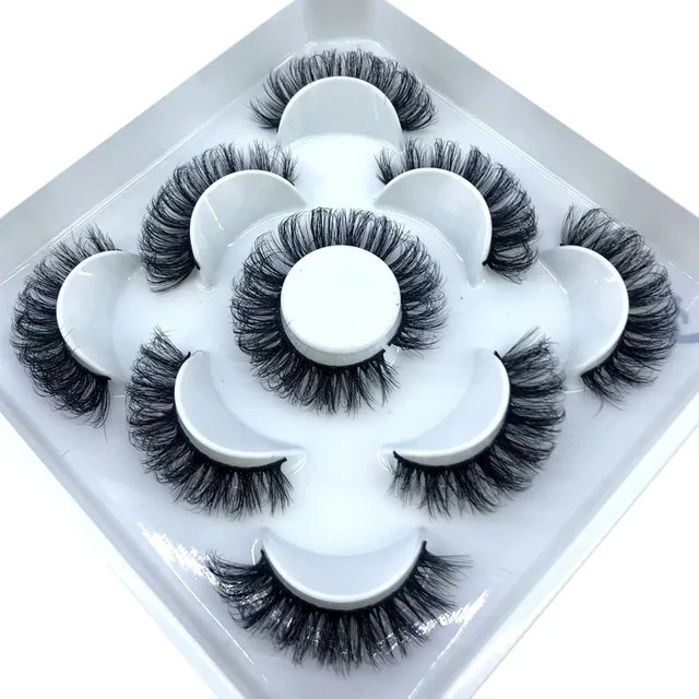 AMSDCN Künstliche Wimpern, 3D Nerz-Wimpern, Black, 5 Paar - Bild 1