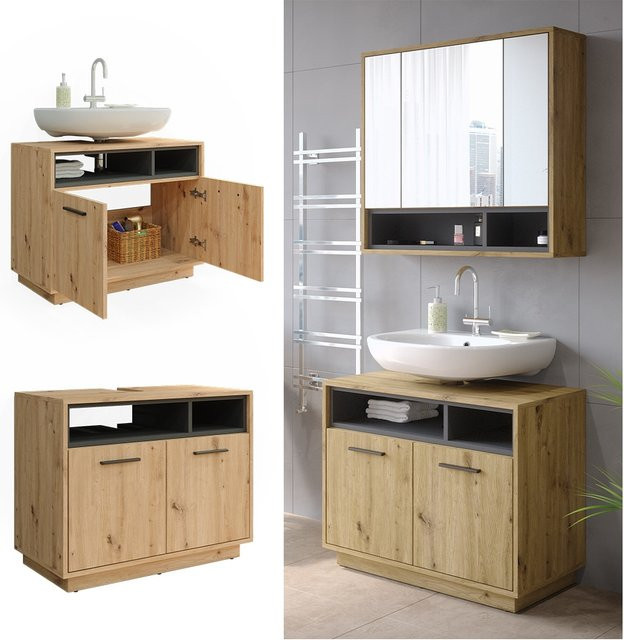 Vicco Waschtischunterschrank Beatrice Badkommode in Eiche und Anthrazit, B/T/H: 80 x 64 x 24 cm - Bild 1
