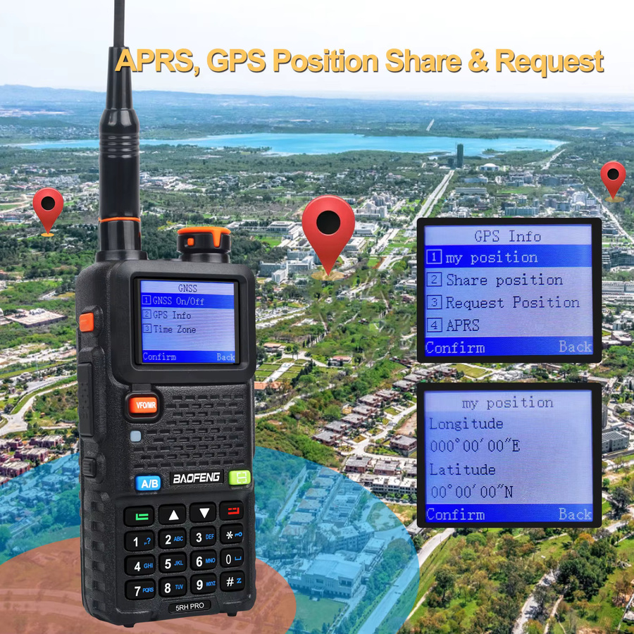 Baofeng 5RH PRO Walkie Talkie mit GPS, 1,77 Zoll Farbbildschirm, 7W Multiband, FM und Wetteralarm in Schwarz - Bild 4