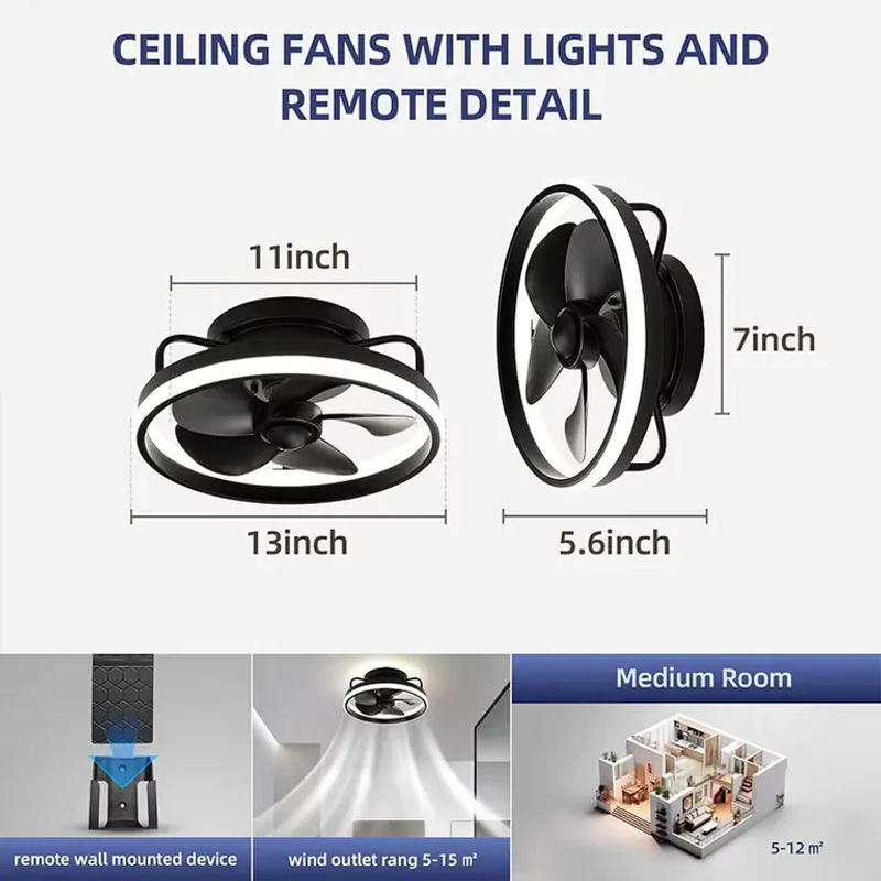 LINCCW Moderne LED-Deckenventilator-Leuchte in Schwarz mit Fernbedienung, dimmbar, DC-Motor und Timer-Funktion, B/T/H: 33,02 x 33,02 x 17,78 cm - Bild 6
