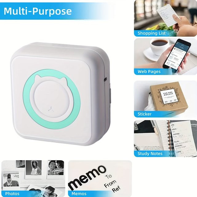 HIOHYU Mini Tragbarer Kabelloser Thermodrucker für Fotos und Etiketten, Tintenfreies Design in Weiß - Bild 1