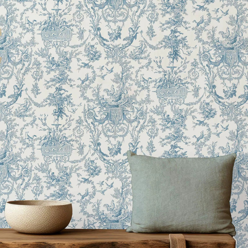 Pixel&Wall Toile de Jouy Tapete Vintage Wandaufkleber mit Blumenmuster in Marineblau - Bild 2