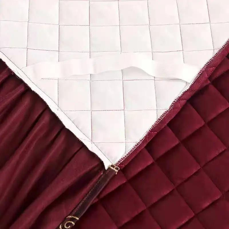 Luxuriöser gesteppter Bettrock aus warmem Samt in Rot, King-Size, B/T: 180 x 220 cm - Bild 3