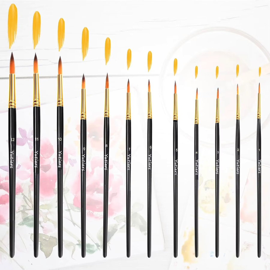 Yutiars Professional Artist Pinsel Set 12-teilig mit synthetischen Nylonborsten für Aquarell, Öl, Acryl und Gesichtsbemalung - Bild 3