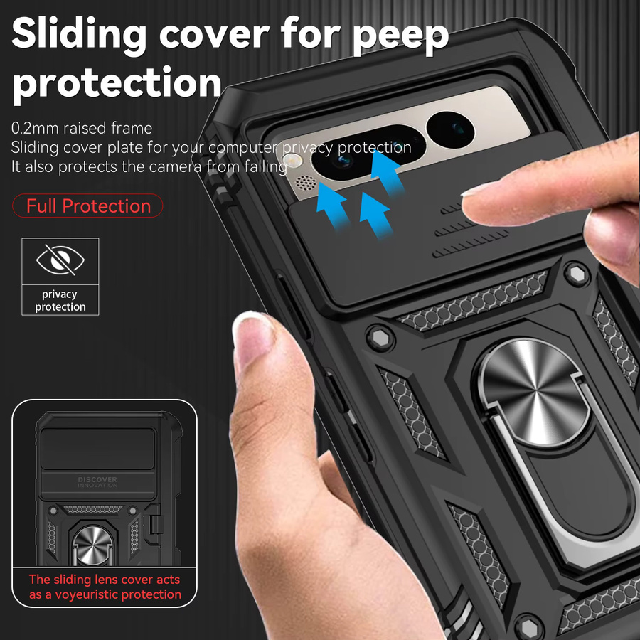 Stoßfeste Militär-Handyhülle für Google Pixel Fold 7,6 Zoll mit Metallhalter und Kameraobjektivschutz in Schwarz oder Grün - Bild 3