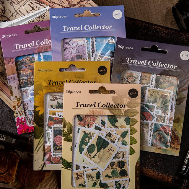 6style Reise-Philatelisten-Stempel Set, 30 Stück dekorative Goldaufkleber für Scrapbook, Tagebuch und Journal - Bild 1