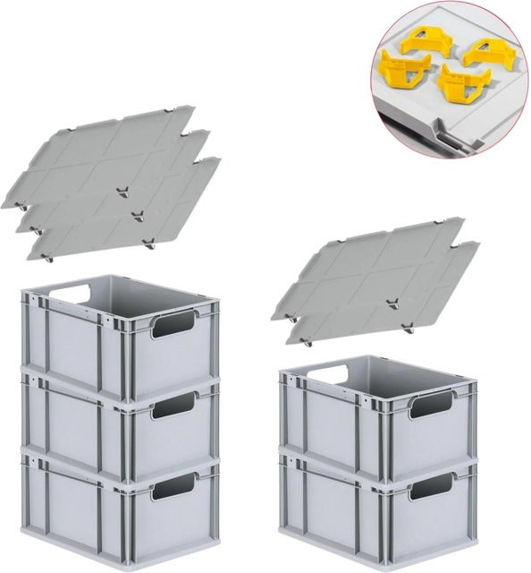 PROREGAL Spar Set mit 5x Eurobox Nextgen Economy in Gelb inklusive Auflagedeckeln und 4x Schiebeschnappverschlüssen, H x B x T: 22 x 30 x 40 cm, 20 Liter pro Box - Bild 1