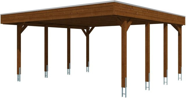 SKANHOLZ Carport Friesland aus Fichte mit EPDM-Flachdach in Nussbaum Braun, B: 546 cm, T: 555 cm - Bild 3