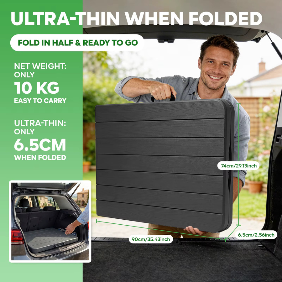Eiryss Tragbarer Klapptisch aus HDPE für Garten und Camping, Rechteckig, Schwarz/Braun, Breite: 180 cm, Höhe: 74 cm, Tiefe: 70 cm, inklusive 2 Tischsets und Untersetzern - Bild 2