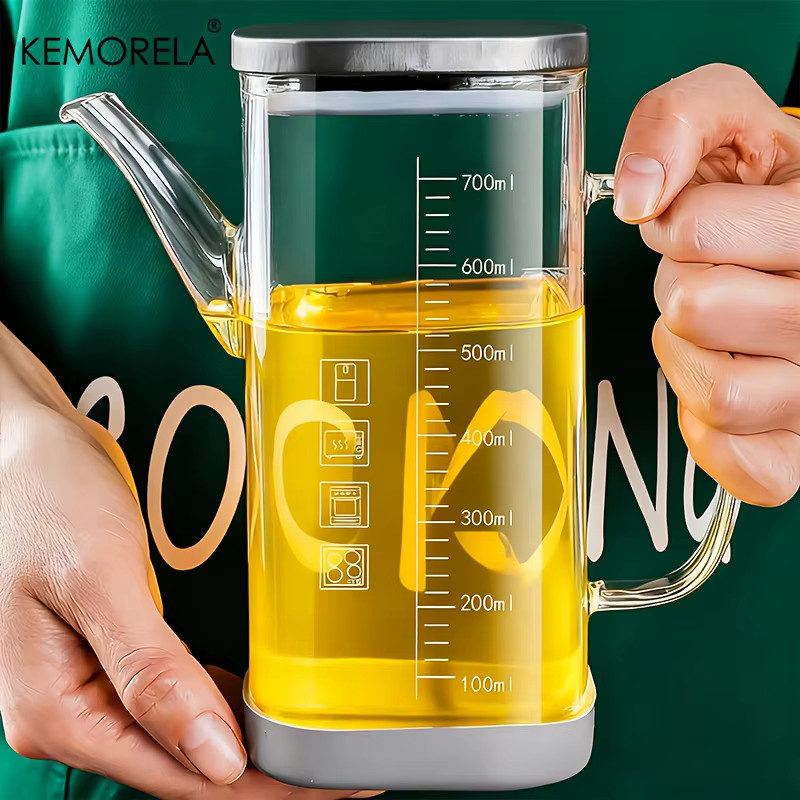 KEMORELA Glas-Olivenöl-Spenderflasche mit Messmarkierungen und tropfsicherem Ausgießer, transparent, 700 ml - Bild 4