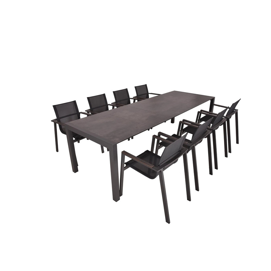 DELUKE Garten-Sitzgruppe HAUKE 9-teiliges Gartenmöbel-Set in Schwarz mit ausziehbarem Esstisch und Stapelstühlen aus Kunststoff und Aluminium - Bild 2