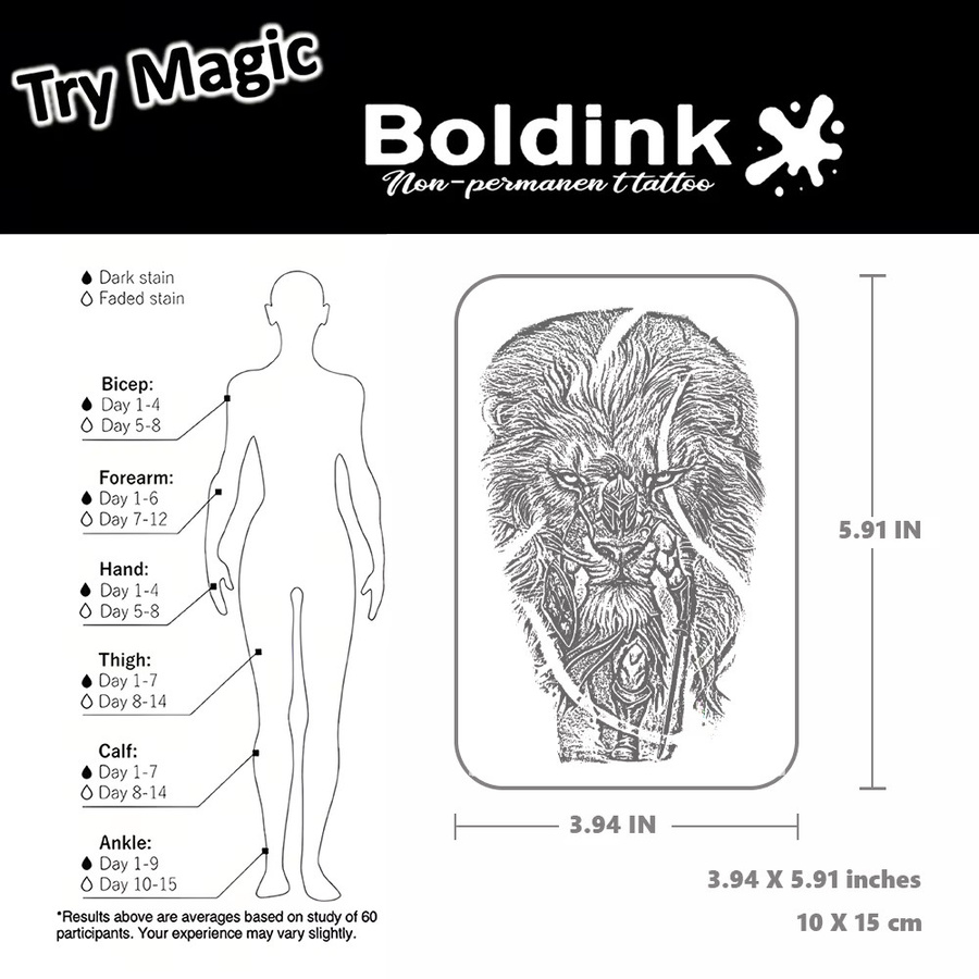BOLDINK Lion Warrior Fusion Tattoo Aufkleber, 3D-Löwenmähnen-Design - Bild 3