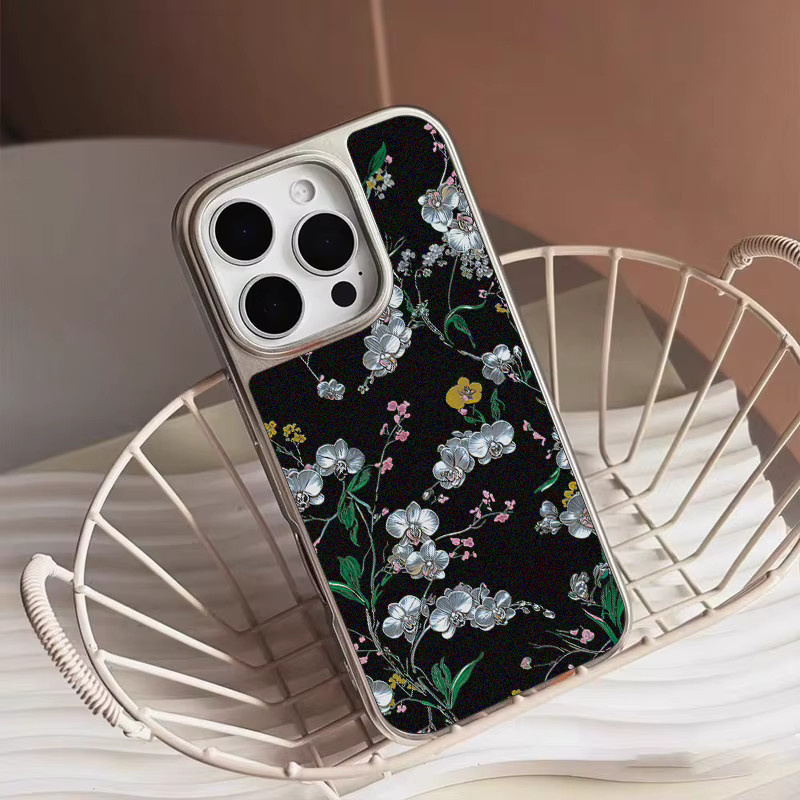 DecoPhone Handyhülle Jade Flower Silver Edge Frosted Anti-Sturz für iPhone 11 bis 17 Pro Max in Schwarz und Silber - Bild 4