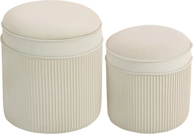 HOMCOM 2er Set Sitzhocker mit Stauraum und Deckel in Cremeweiß, runde Polsterhocker mit Samtoptik, B/T/H: 36 x 36 x 41,5 cm - Bild 1