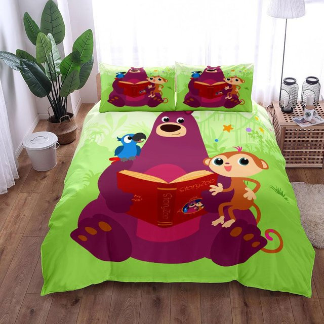 StoryZoo Kinderbettwäsche Set mit Tiermotiven in Grün, Microfaser, B/H: 140 x 210 cm - Bild 1