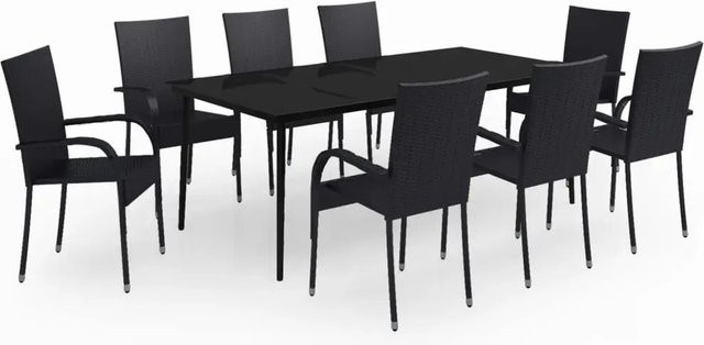 vidaXL 9-teilige Garten-Essgruppe in Schwarz mit Glasplatte und PE-Rattan - Bild 1