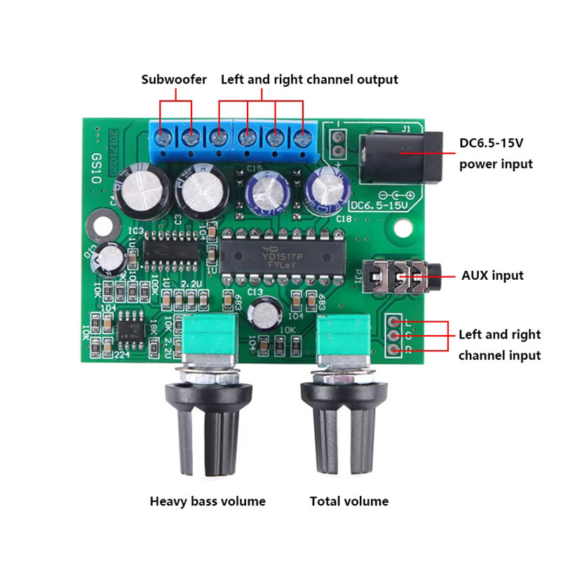 HIFI Klasse D Digitaler Leistungsverstärker Modul TDA1517P 2.1 System mit Super Bass, 3-Kanal 6W+6W+25W, Grün - Bild 2