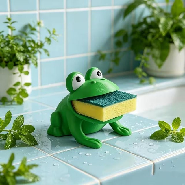 LESDAFFY Home Life Schwammhalter in Froschform mit Ablage für die Küchenspüle, grün - Bild 1