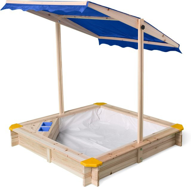 LUPILU Holzsandkasten mit Dach und Eisdiele, wetterfest und UV-beständig, beige grün multicolour, B/T/H: 118 x 118 x 40 cm - Bild 1