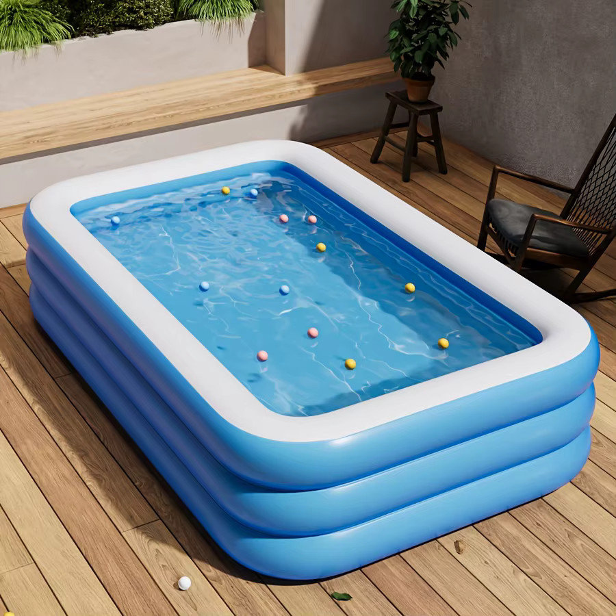 Aufblasbares Rechteck-Schwimmbecken aus PVC in Blau, faltbarer Outdoor-Pool für Garten und Hof - Bild 2